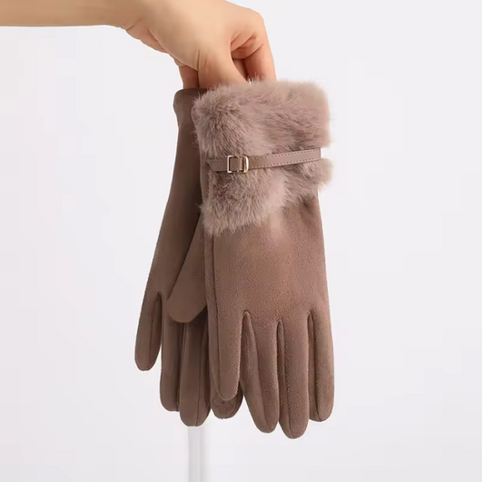 Luxe Handschoenen met Faux-Fur Trim & Gesp – Taupe