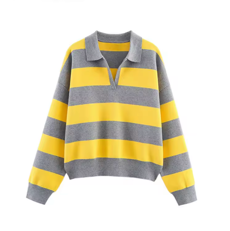 Gestreepte polo trui - Sunny Yellow & Grey