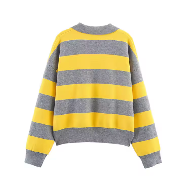 Gestreepte polo trui - Sunny Yellow & Grey