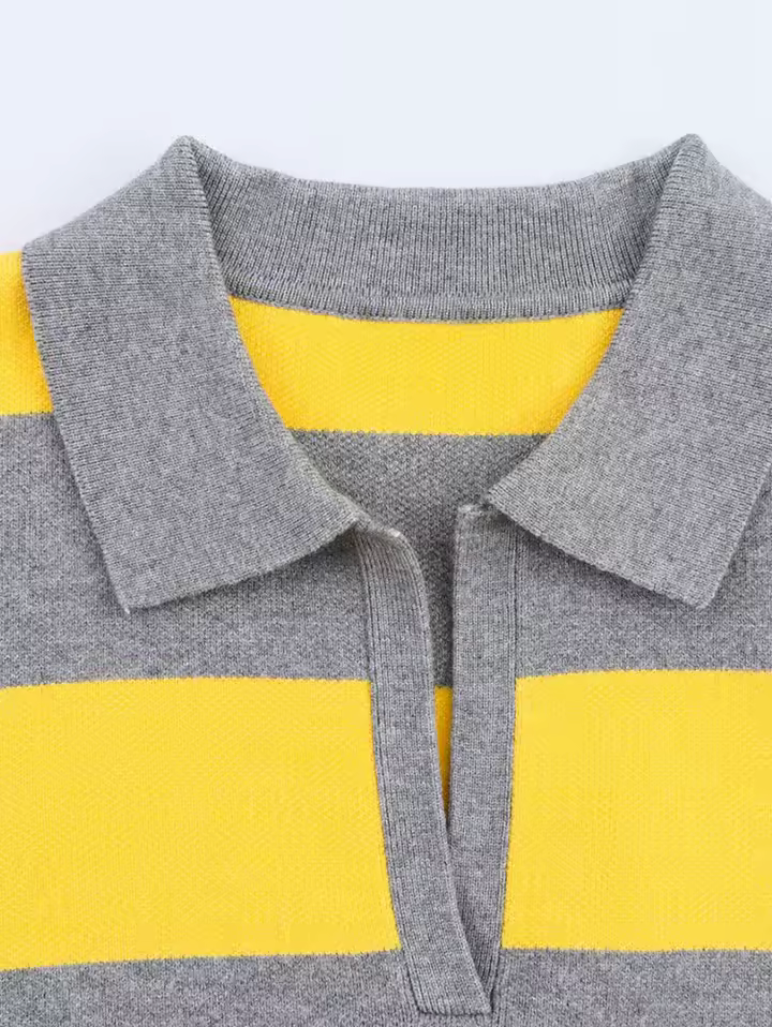 Gestreepte polo trui - Sunny Yellow & Grey